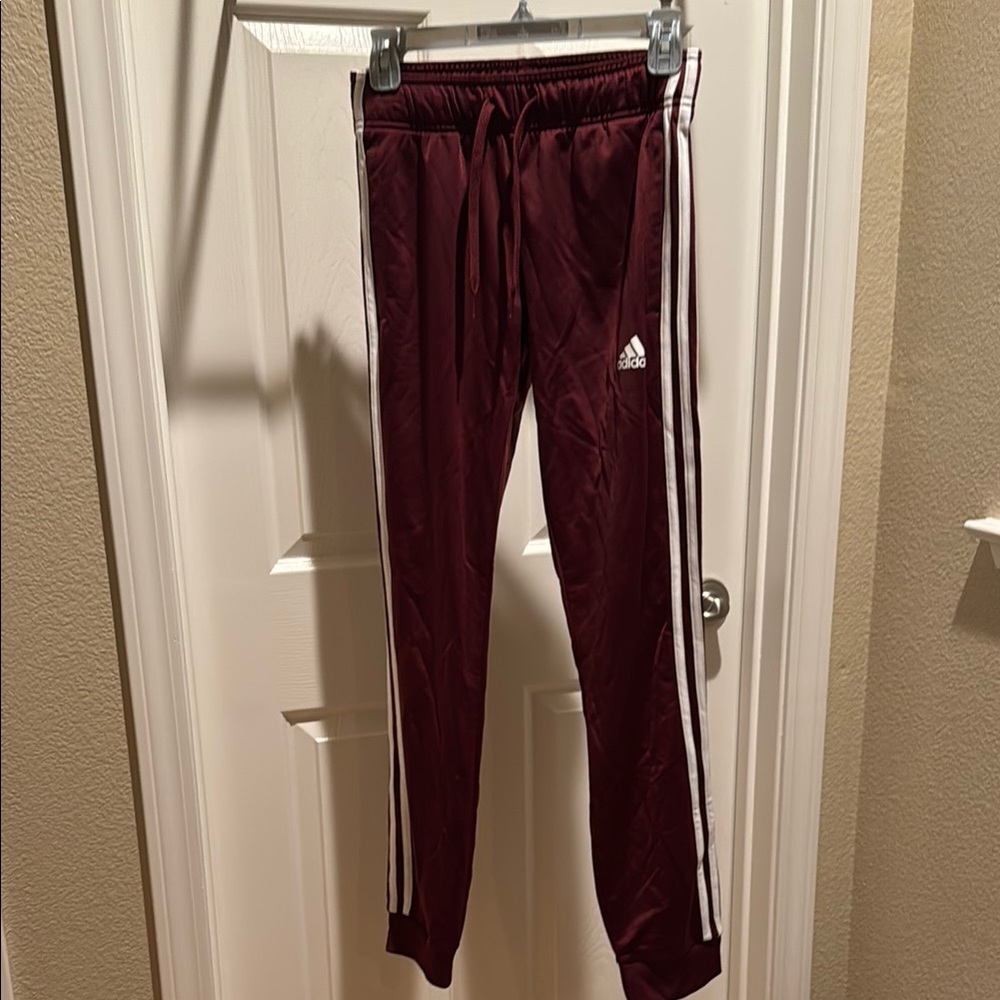 Adidas Red Sweatpants with Elastic Cuffs and Drawstring